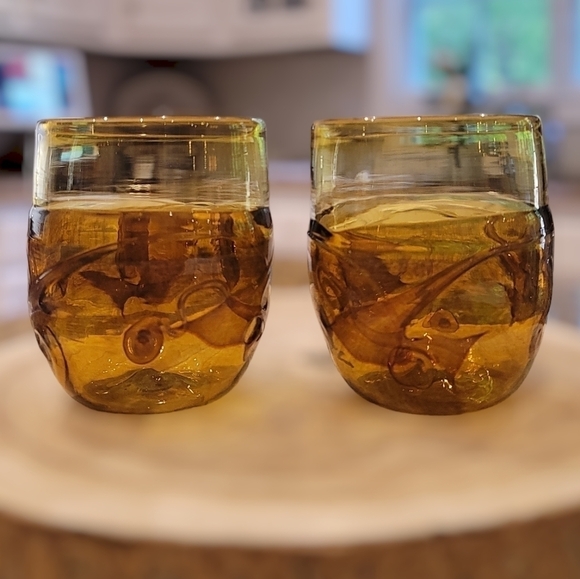 Federick Warren Signed Vintage Amber Handblown Art Glass Swirl Tumblers 1987 - Picture 2 of 7